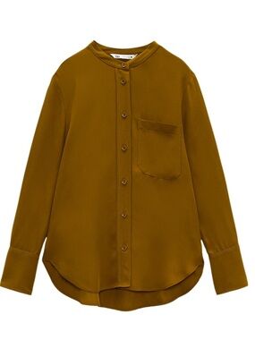 Zara Women Mustard Button-Up Blouse Size M NWT